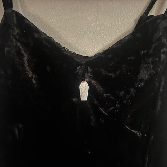 Hot Topic Black Velvet Slip Dress with Lace and Coffin Charm - Picture 3 of 6